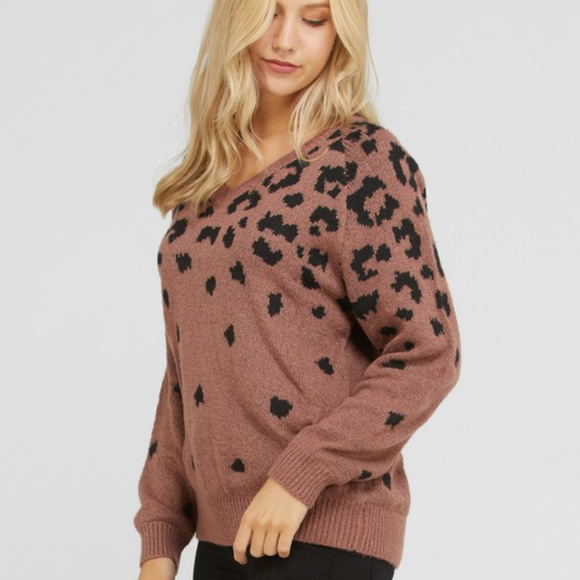 *PRICE FIRM*   V-Neck Leopard Print Sweater - Picture 2 of 3
